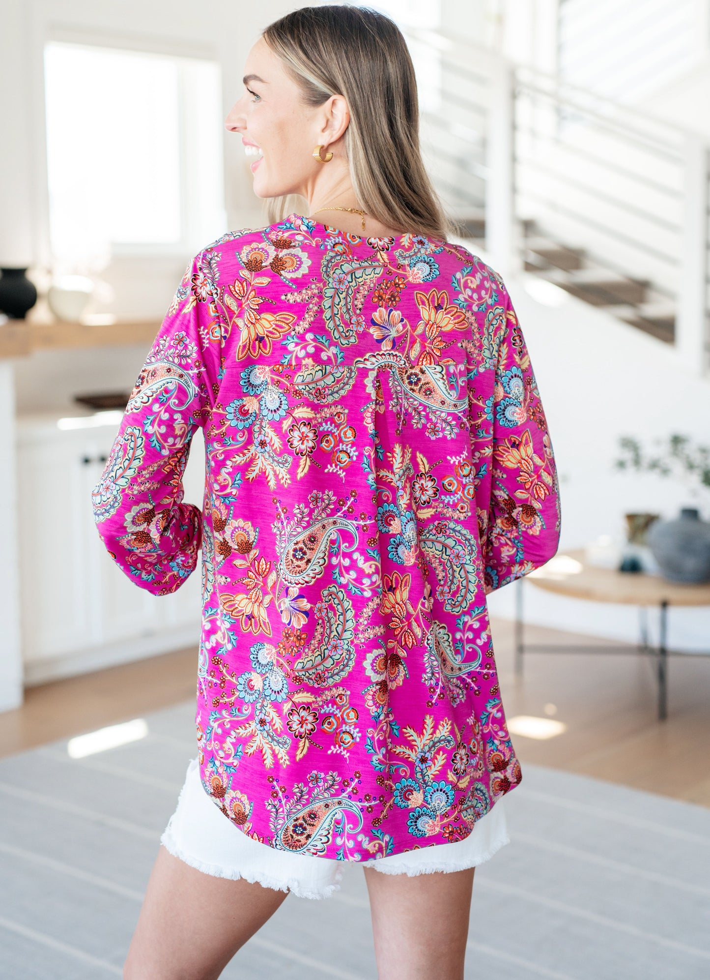 Dear Scarlett- Lizzy Top in Magenta Floral Paisley