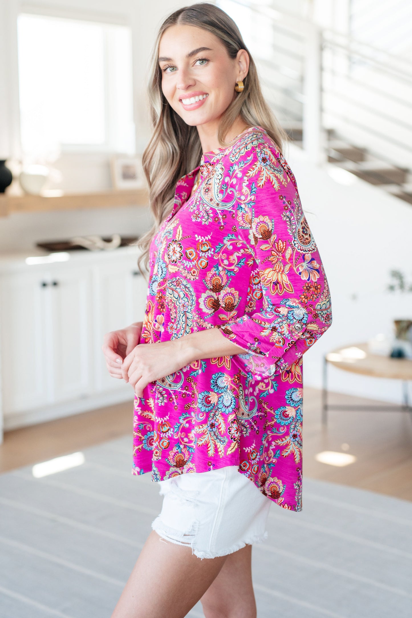 Dear Scarlett- Lizzy Top in Magenta Floral Paisley