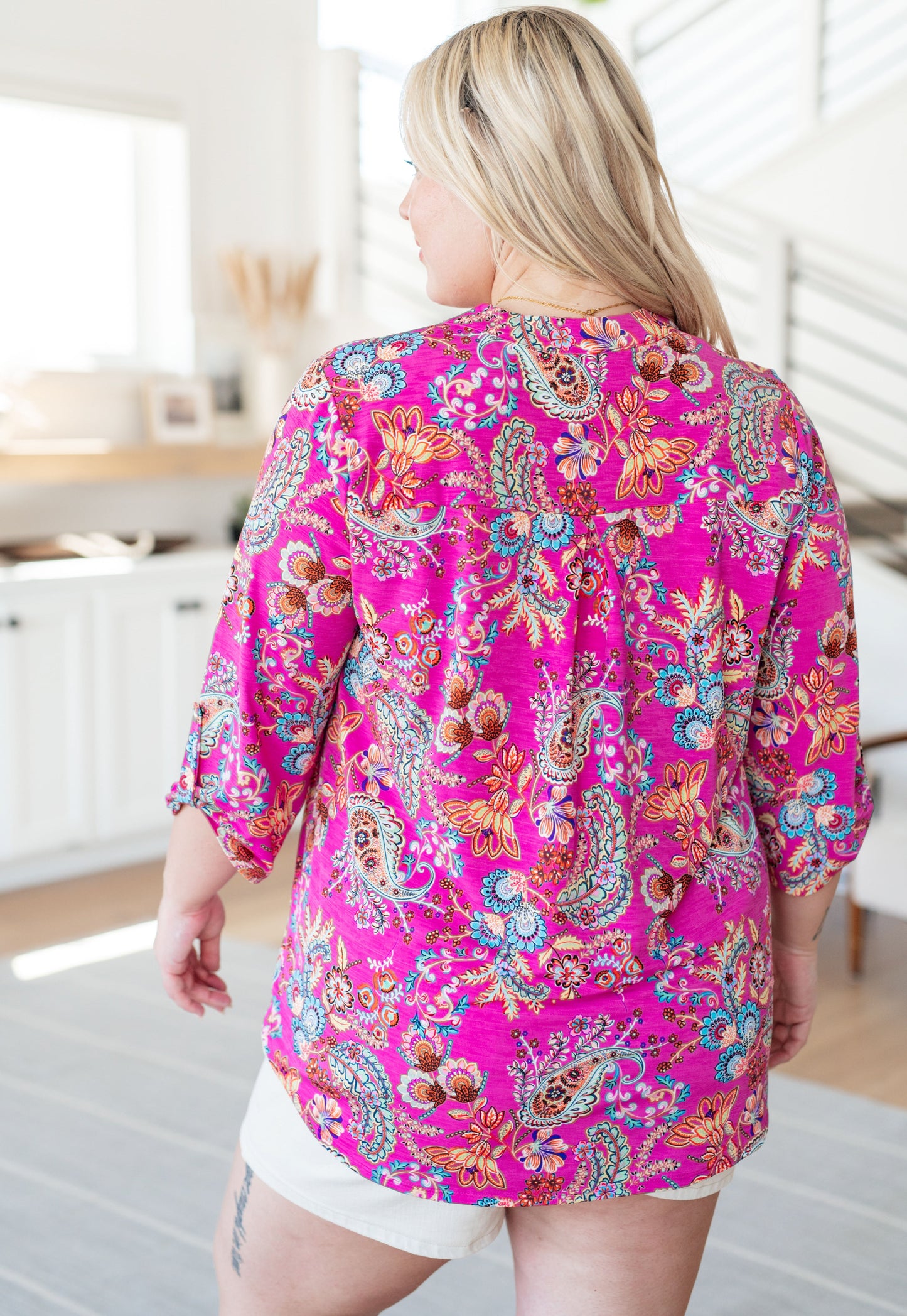 Dear Scarlett- Lizzy Top in Magenta Floral Paisley