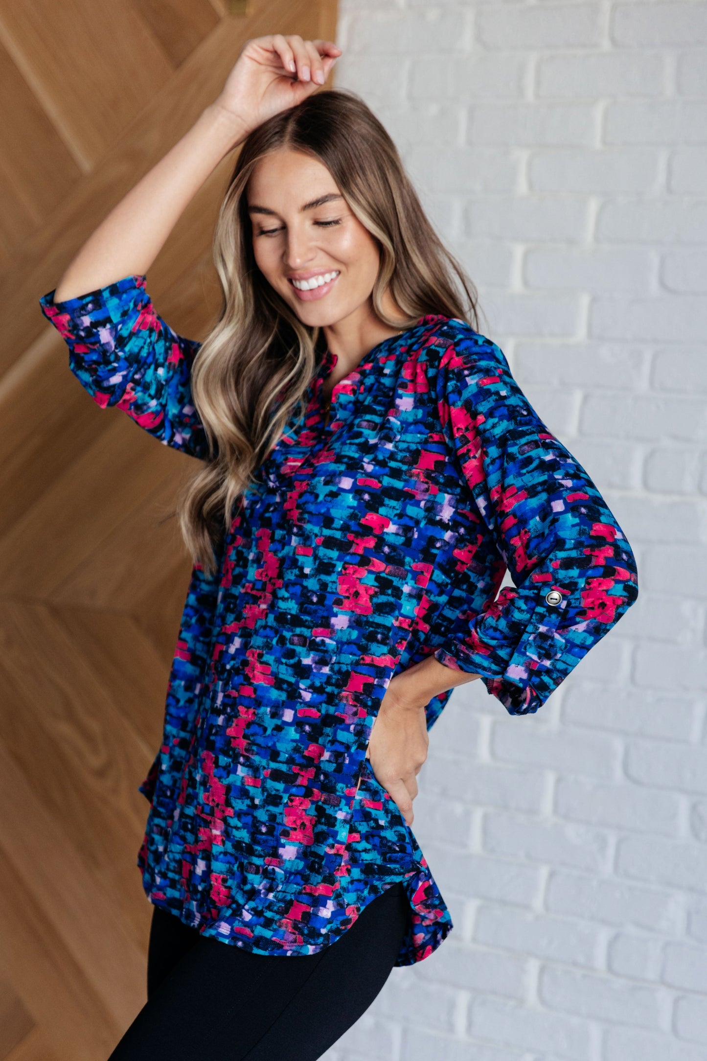 Dear Scarlet-Lizzy Top in Navy and Teal Multi