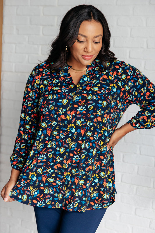 Dear Scarlett-Lizzy Top in Navy and Teal Multi Floral