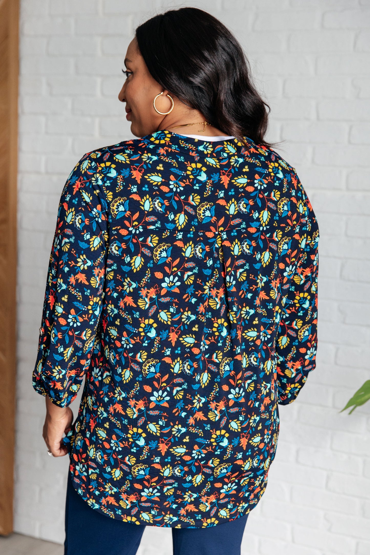 Dear Scarlett-Lizzy Top in Navy and Teal Multi Floral