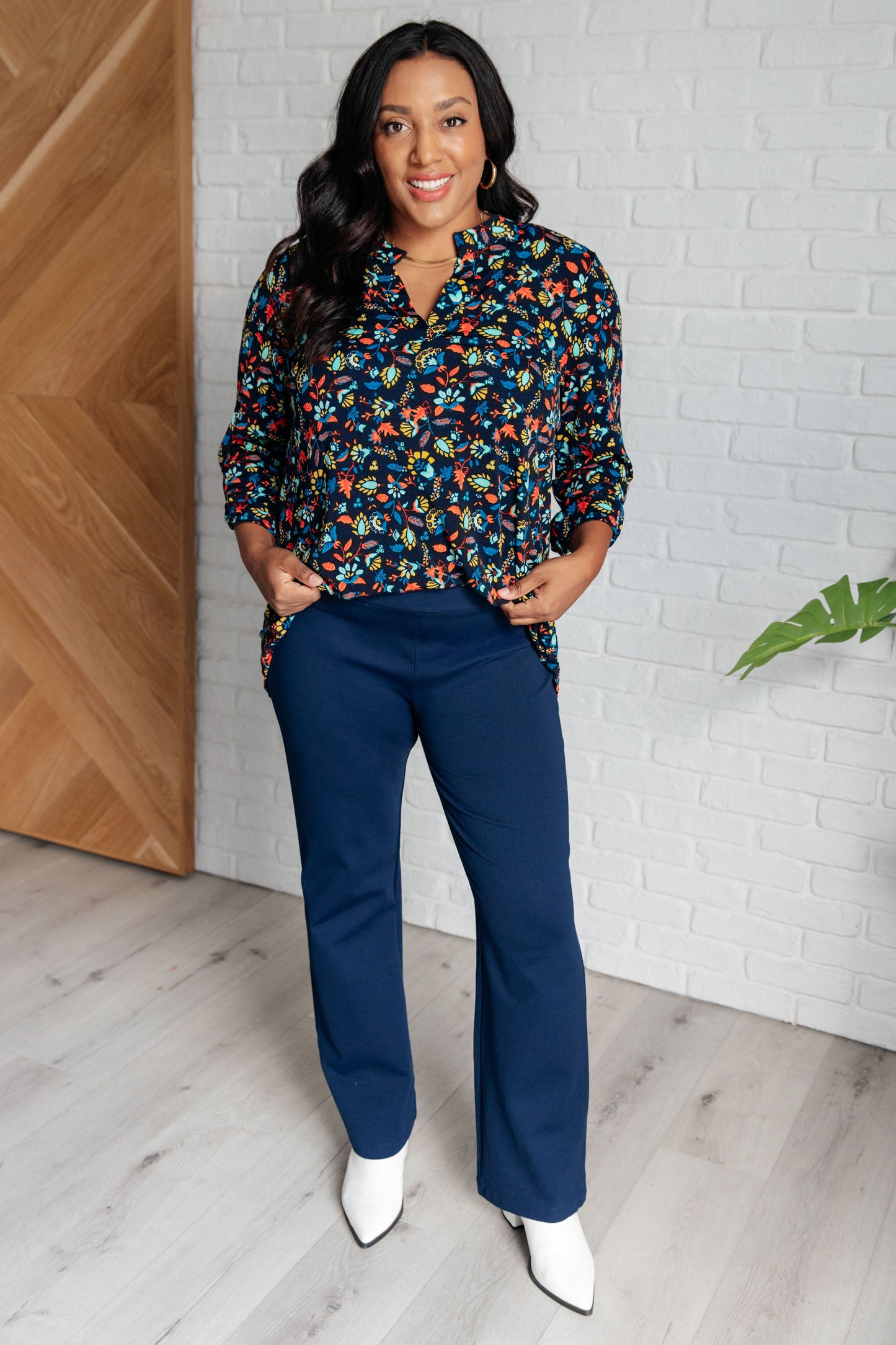 Dear Scarlett-Lizzy Top in Navy and Teal Multi Floral