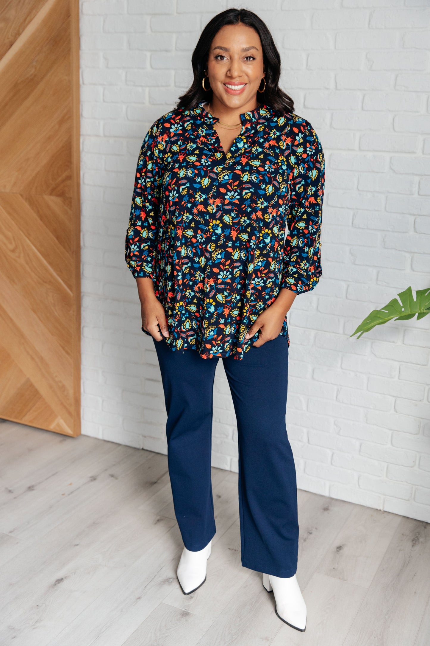 Dear Scarlett-Lizzy Top in Navy and Teal Multi Floral