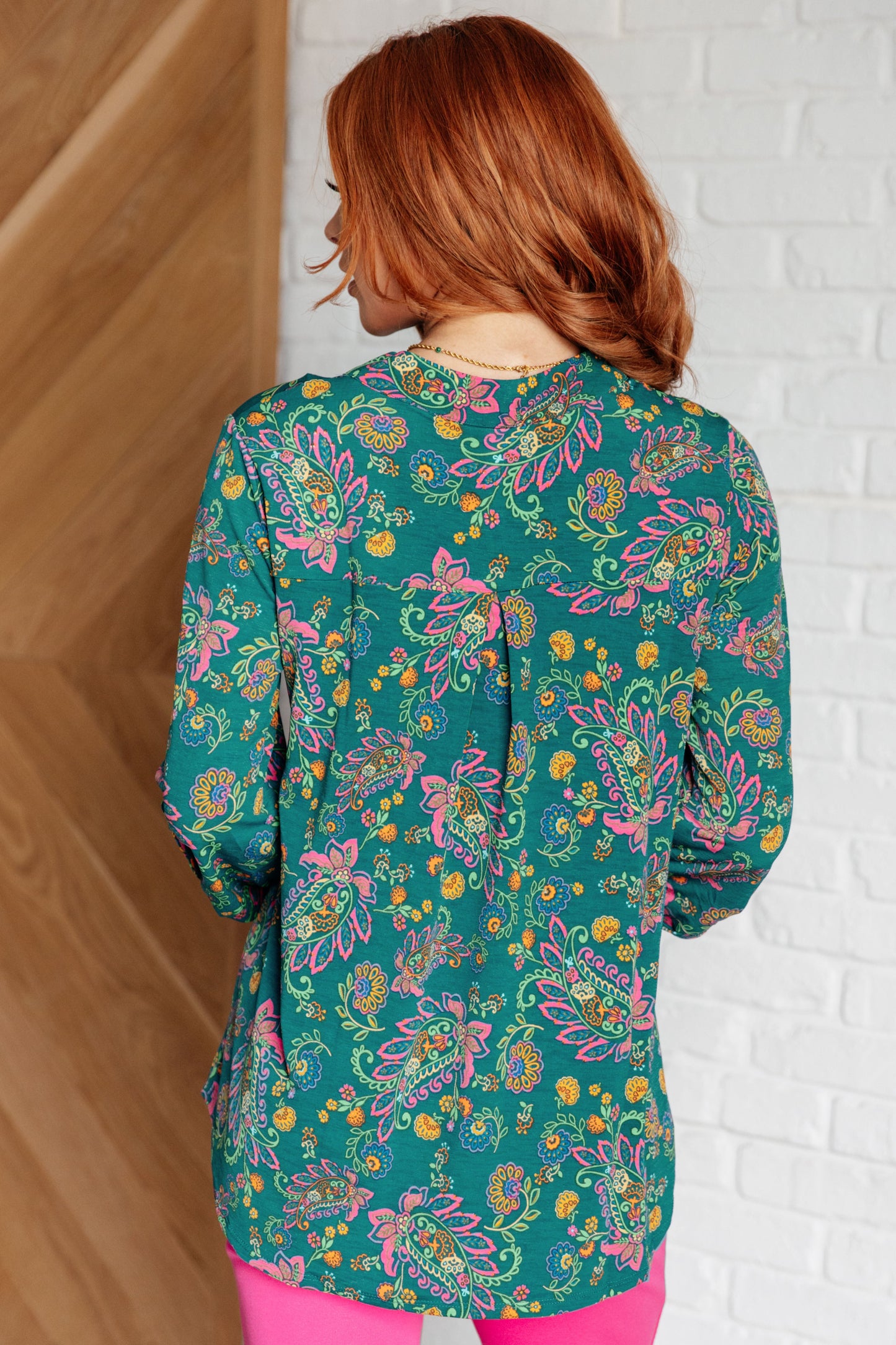 Dear Scarlett- Lizzy Top in Teal and Purple Floral Paisley