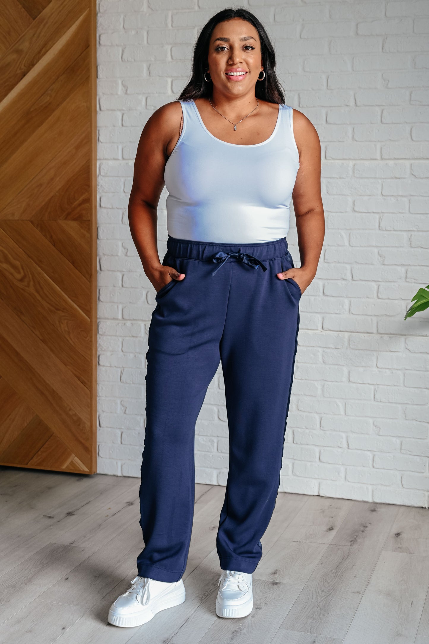 Rae Mode- Lysa Satin Stripe Lounge Pants in Smoky Navy