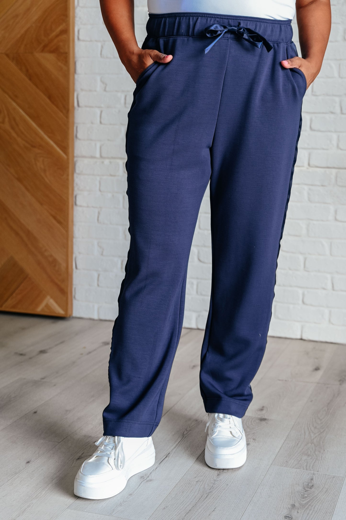 Rae Mode- Lysa Satin Stripe Lounge Pants in Smoky Navy