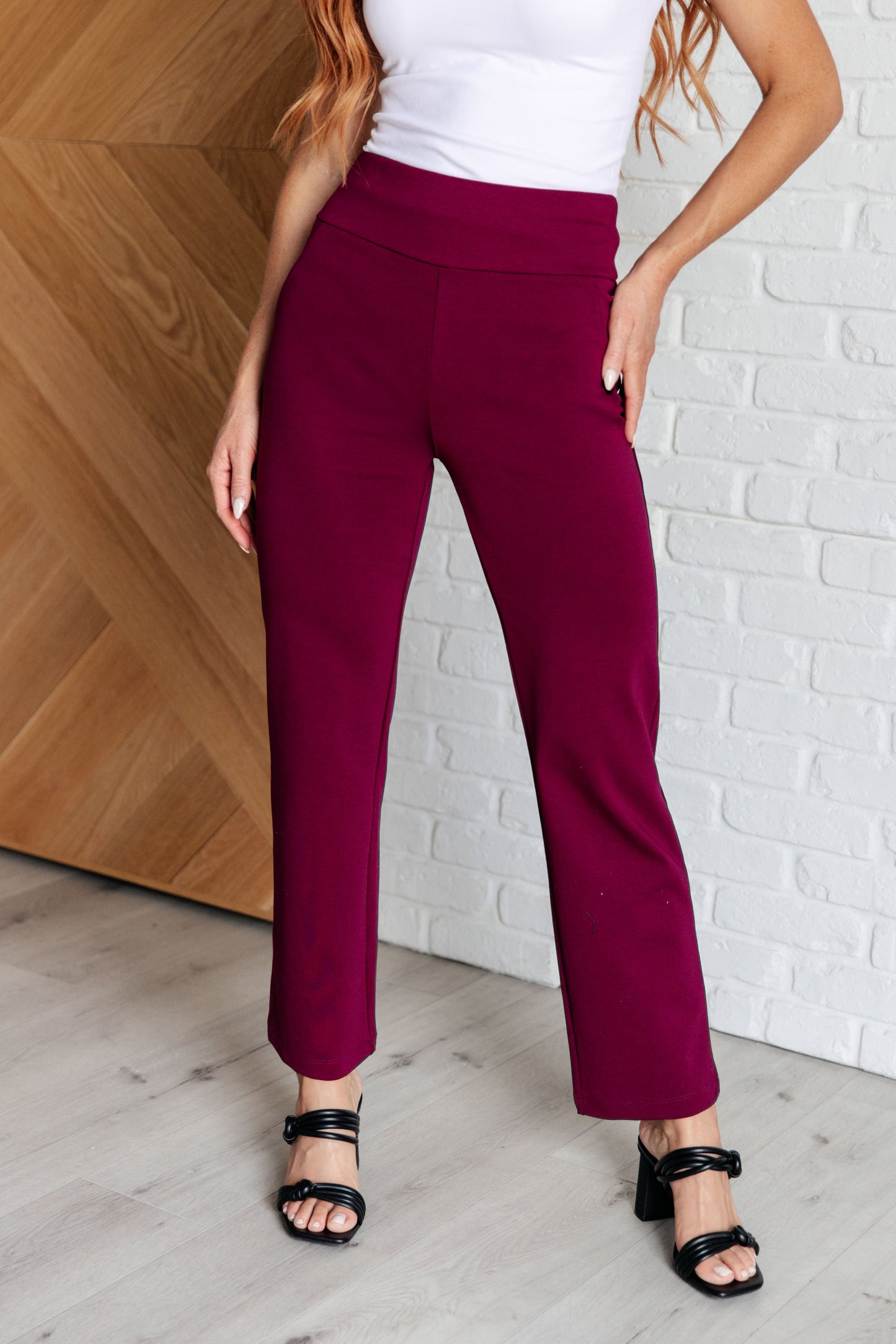 Dear Scarlett- Magic Straight Pants in Wine