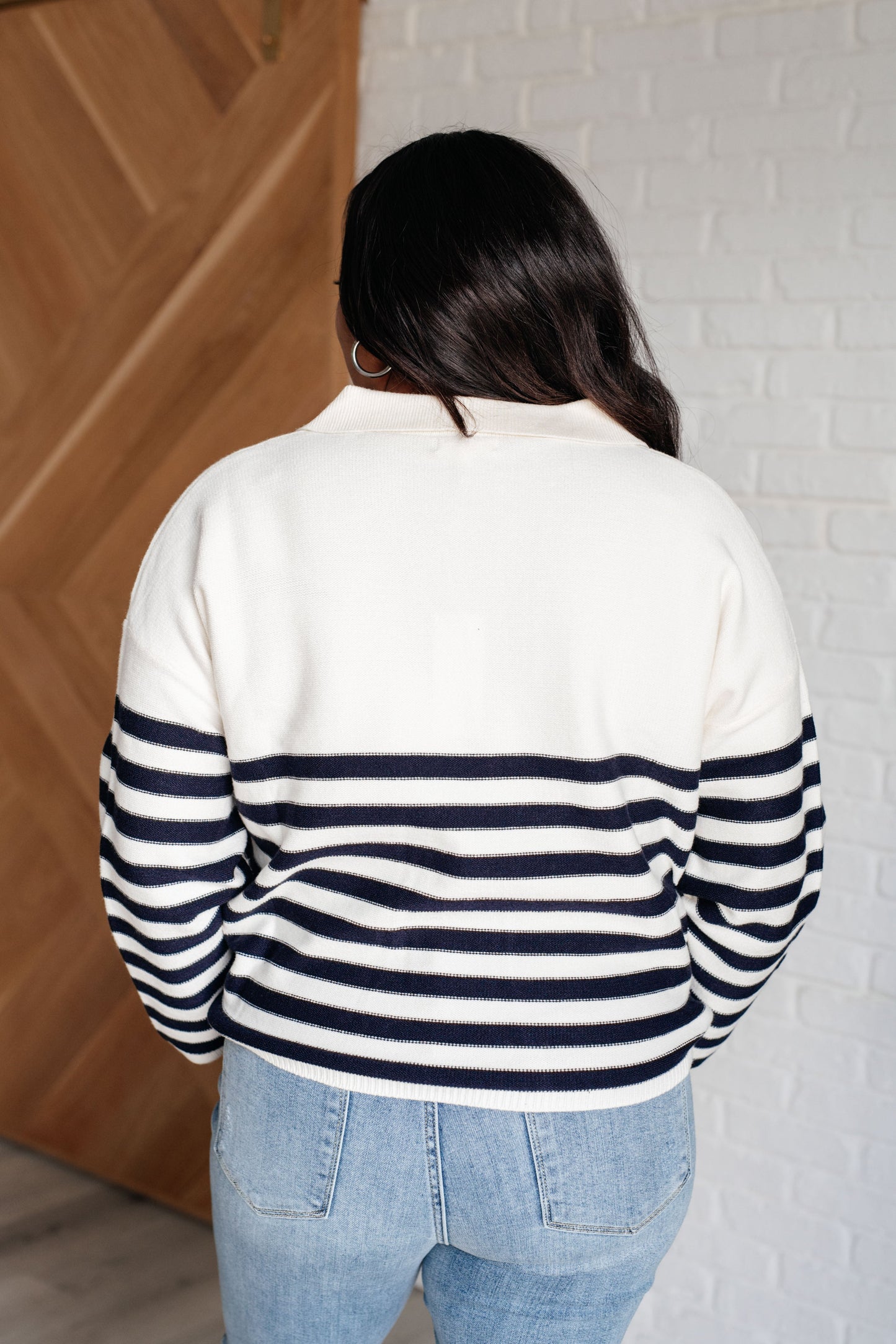 Polagram-Memorable Moments Striped Sweater in White