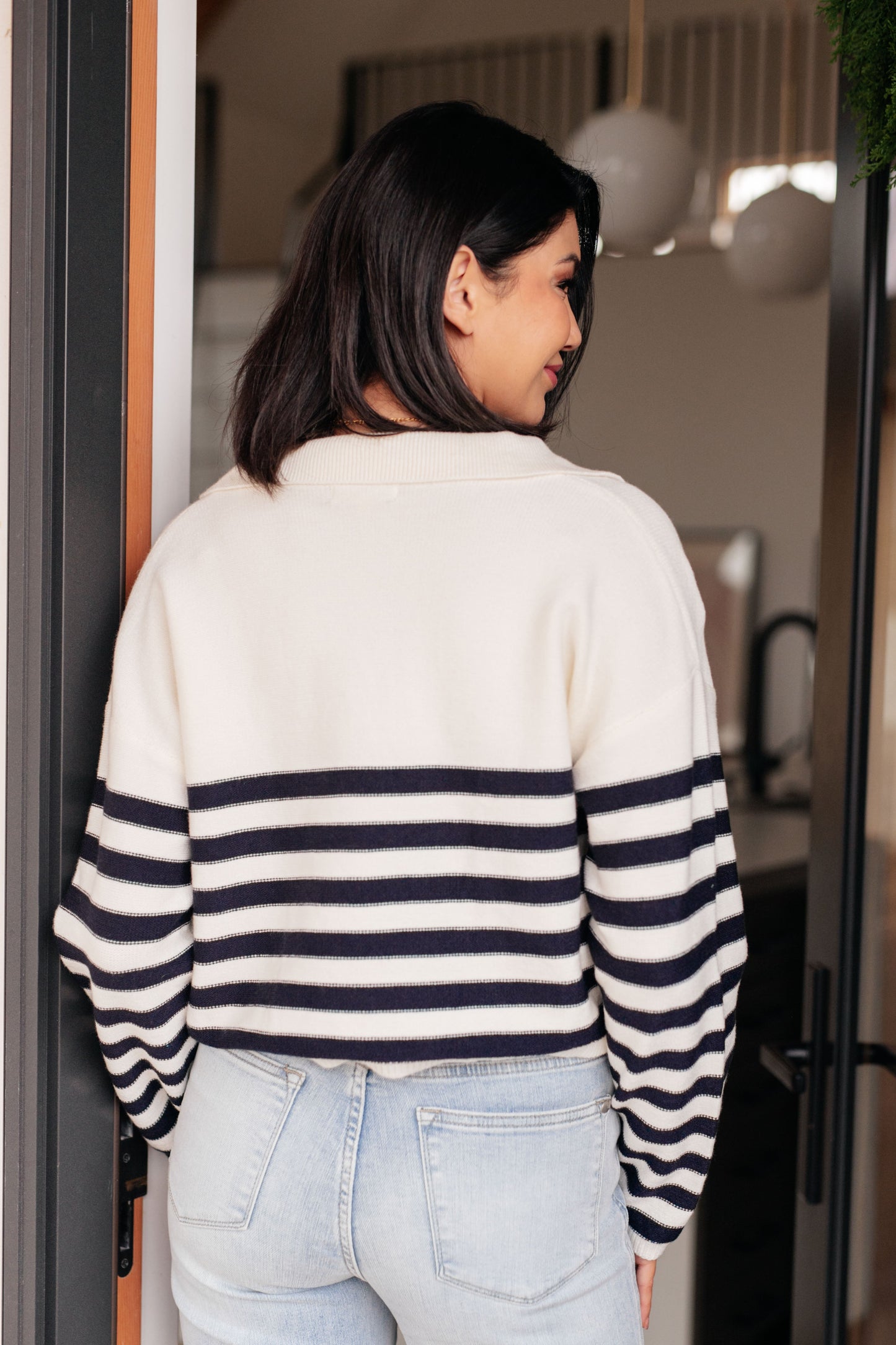 Polagram-Memorable Moments Striped Sweater in White