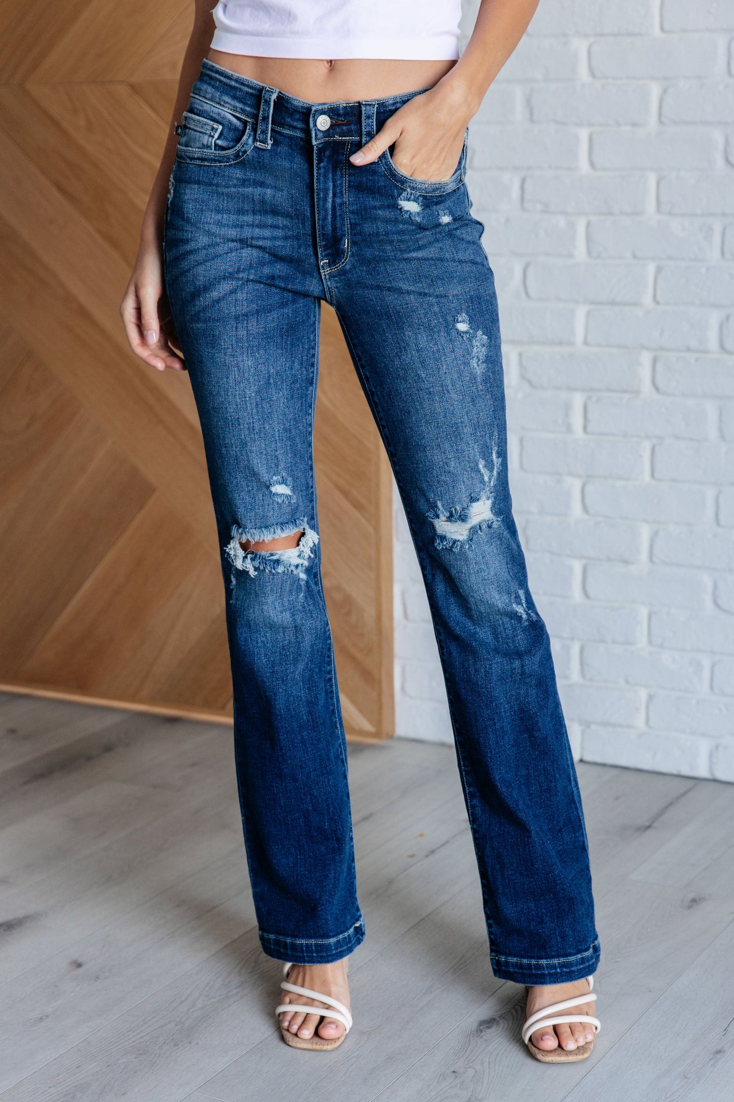 Judy Blue-Mila Mid Rise Distressed Bootcut Jeans