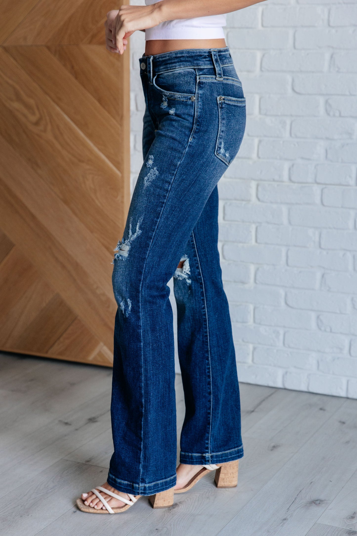 Judy Blue-Mila Mid Rise Distressed Bootcut Jeans