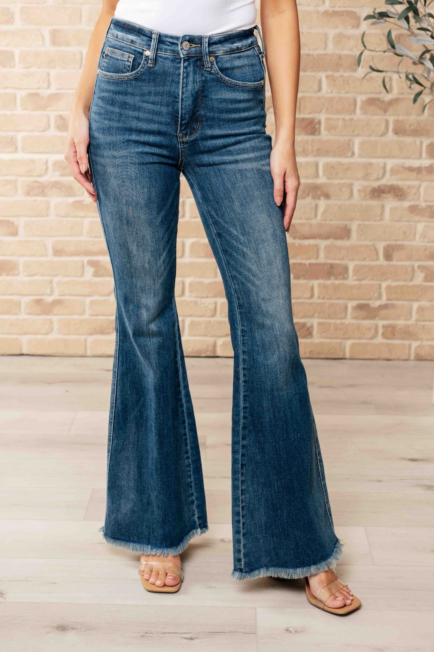 Judy Blue-Miley High Waist Control Top Frayed Hem Flare Jeans