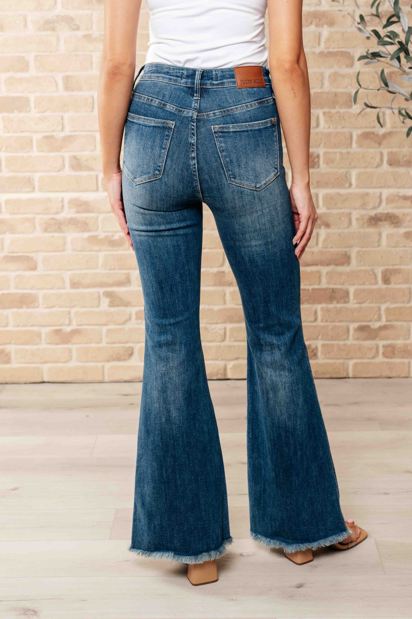 Judy Blue-Miley High Waist Control Top Frayed Hem Flare Jeans