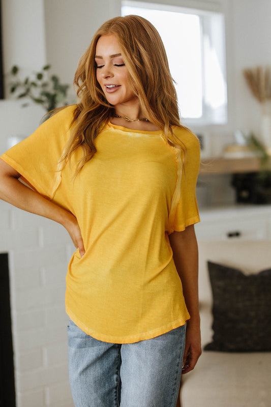 Zenana- Mineral Wash T Shirt Yellow