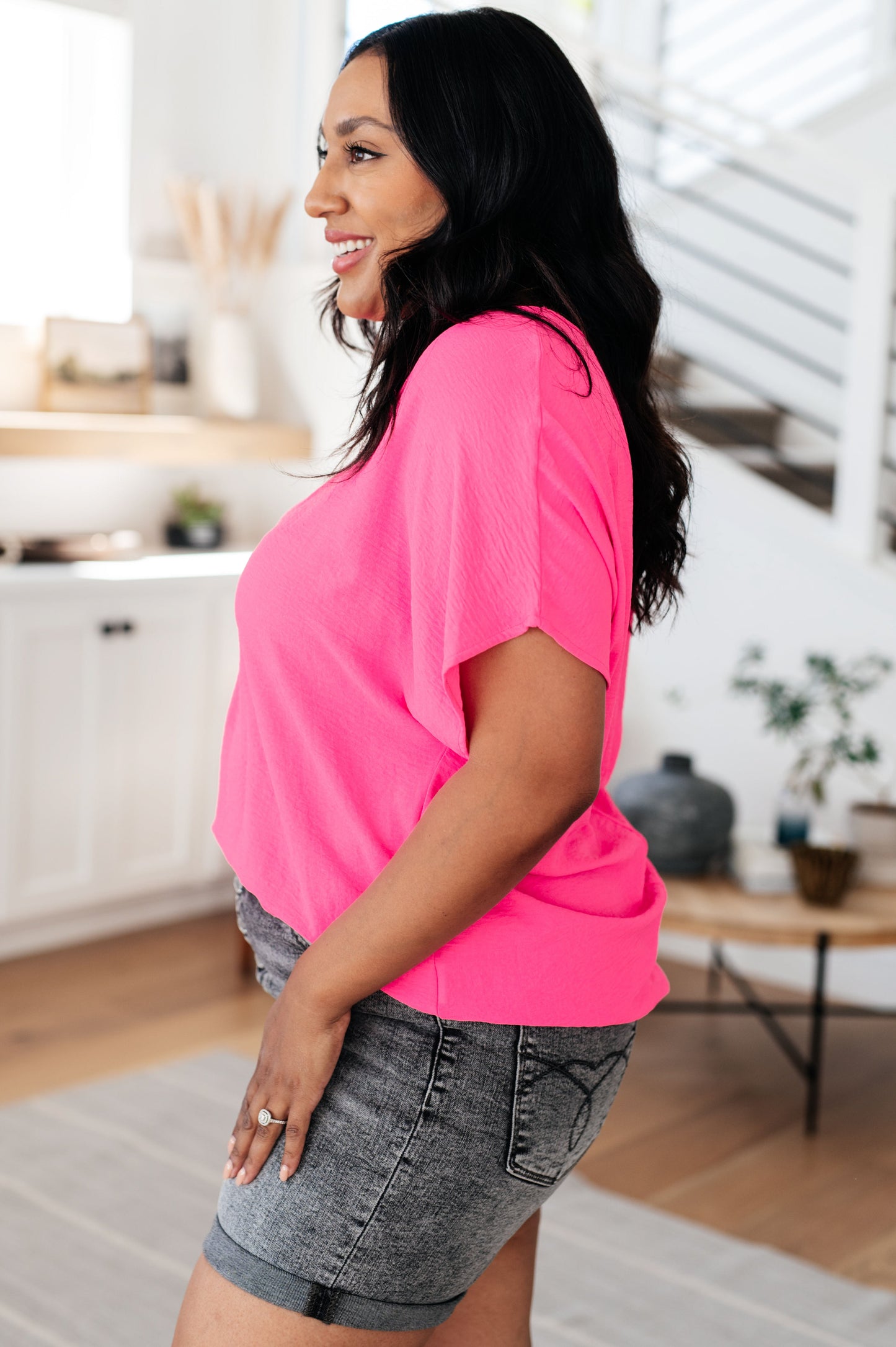 One Eleven North-Passionately Pink V Neck Blouse