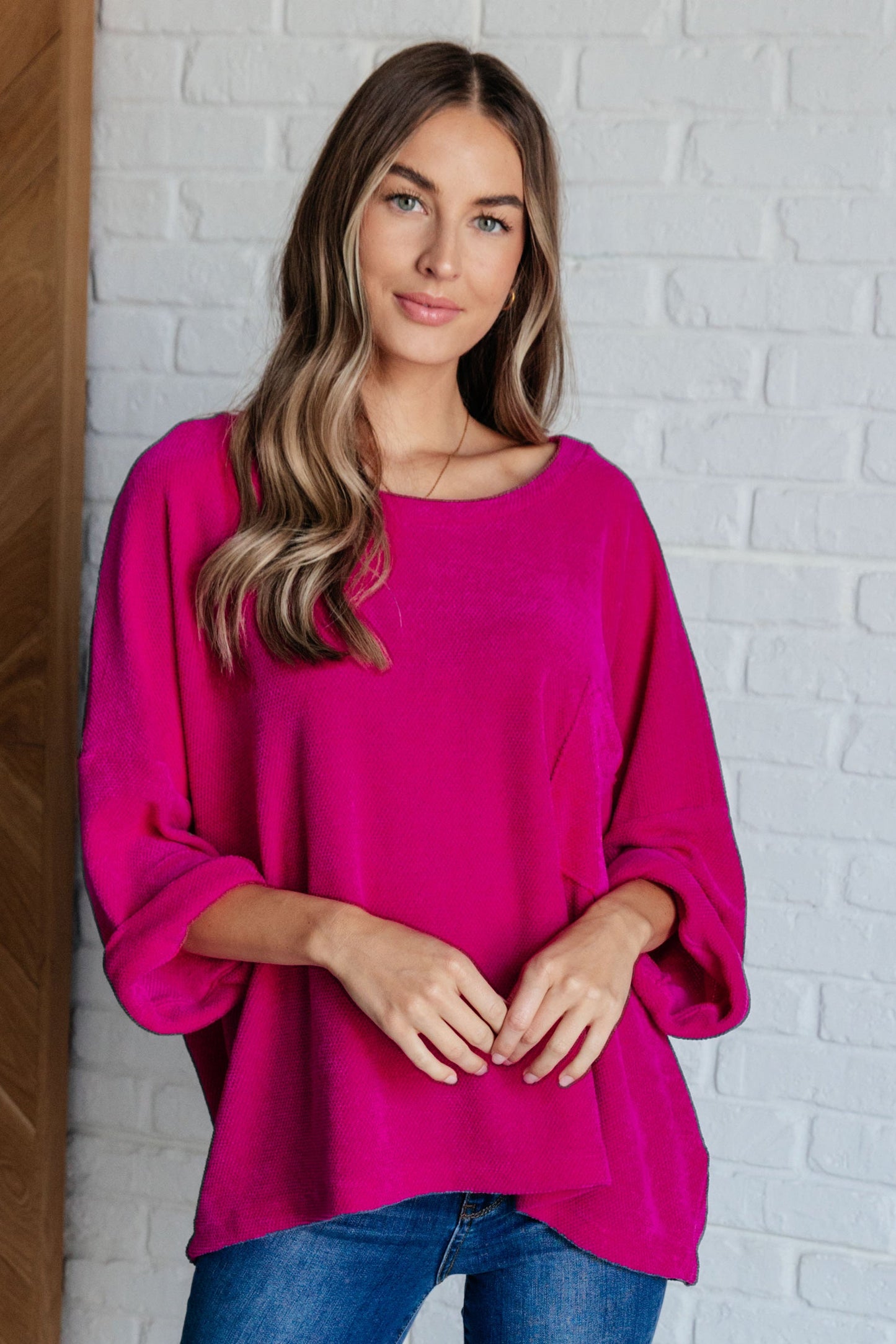 White Birch- Pink Thoughts Chenille Blouse