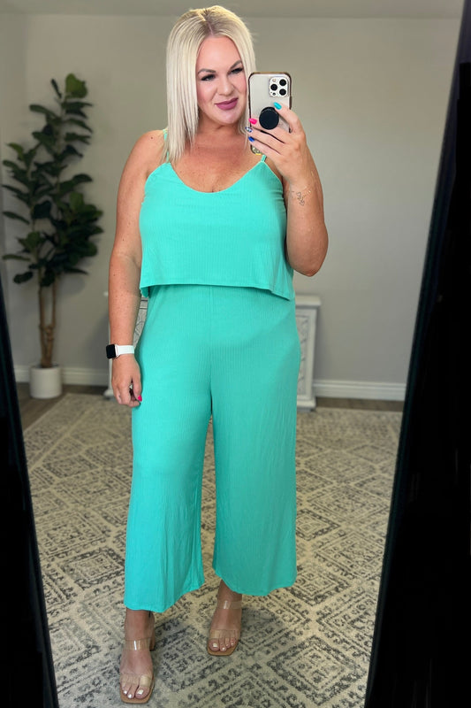 Zenana- Ribbed Double Layer Jumpsuit in Mint