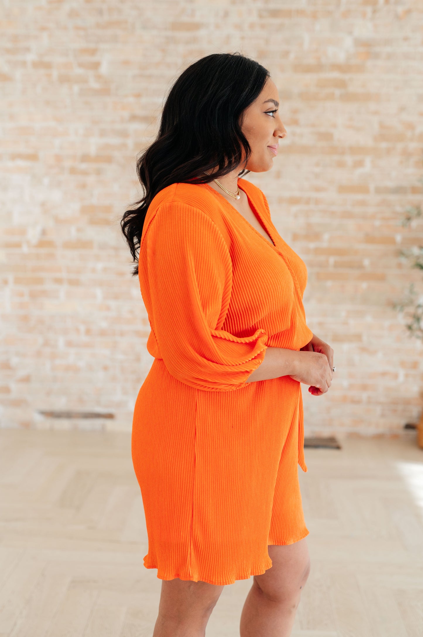 White Birch- Roll With me Romper in Tangerine