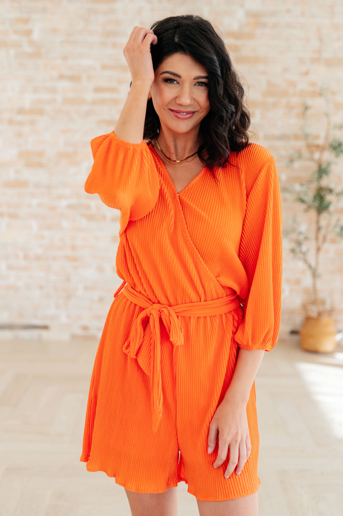 White Birch- Roll With me Romper in Tangerine