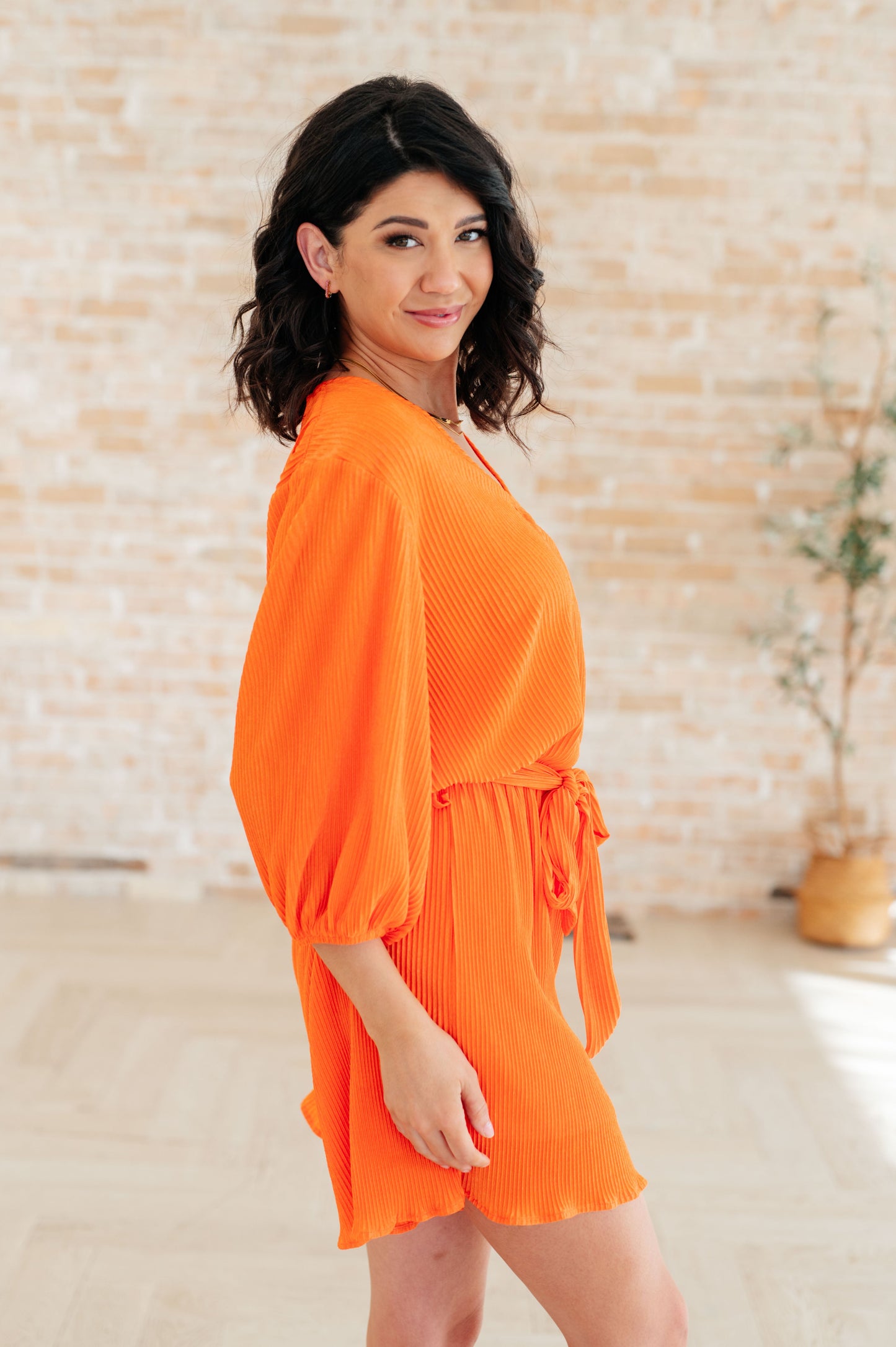 White Birch- Roll With me Romper in Tangerine