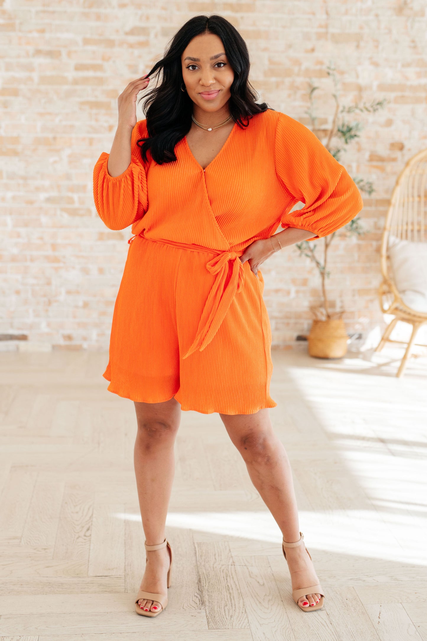 White Birch- Roll With me Romper in Tangerine