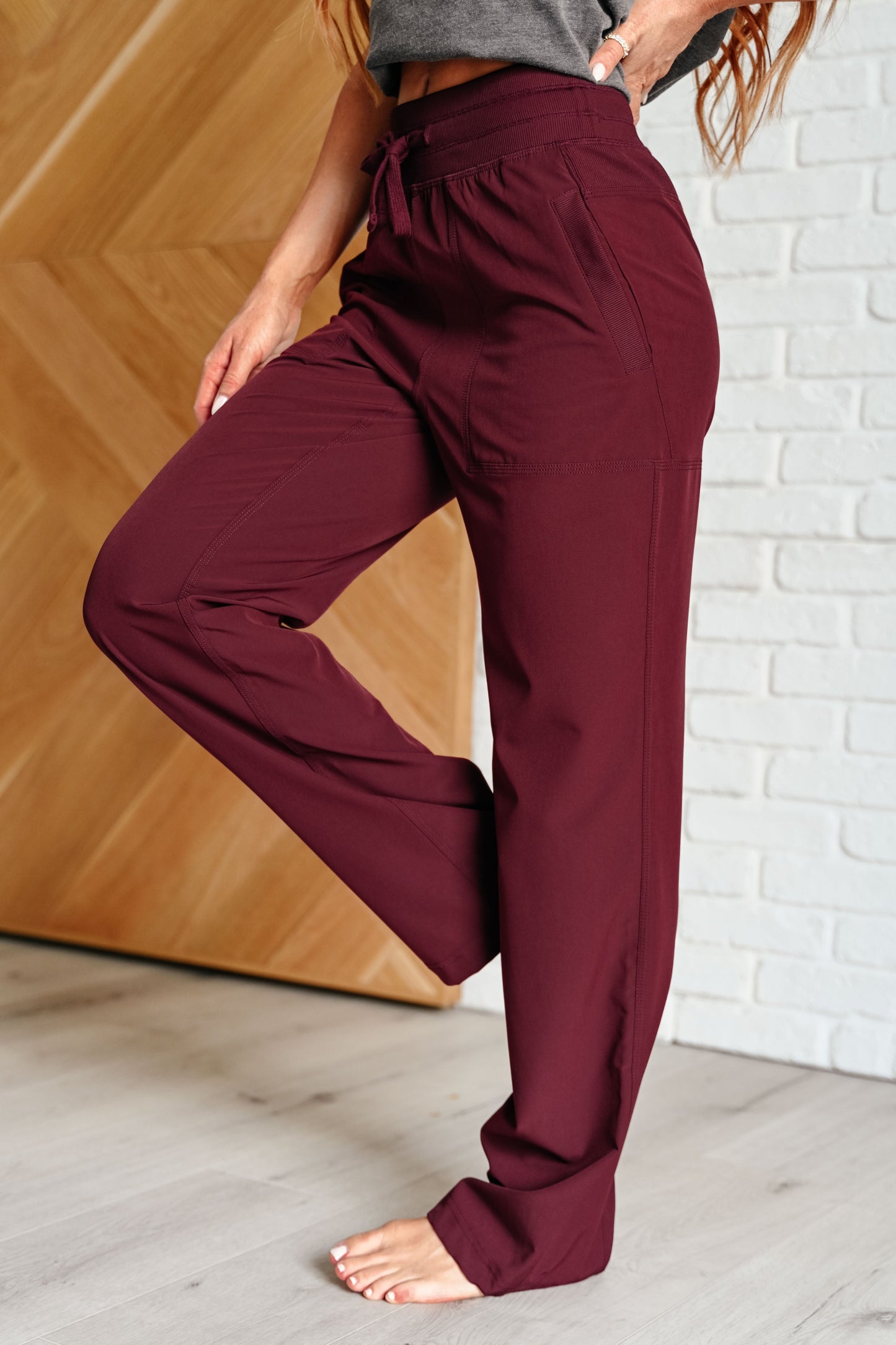 Rae Mode- Runner's High Drawstring Joggers in Red Merlot