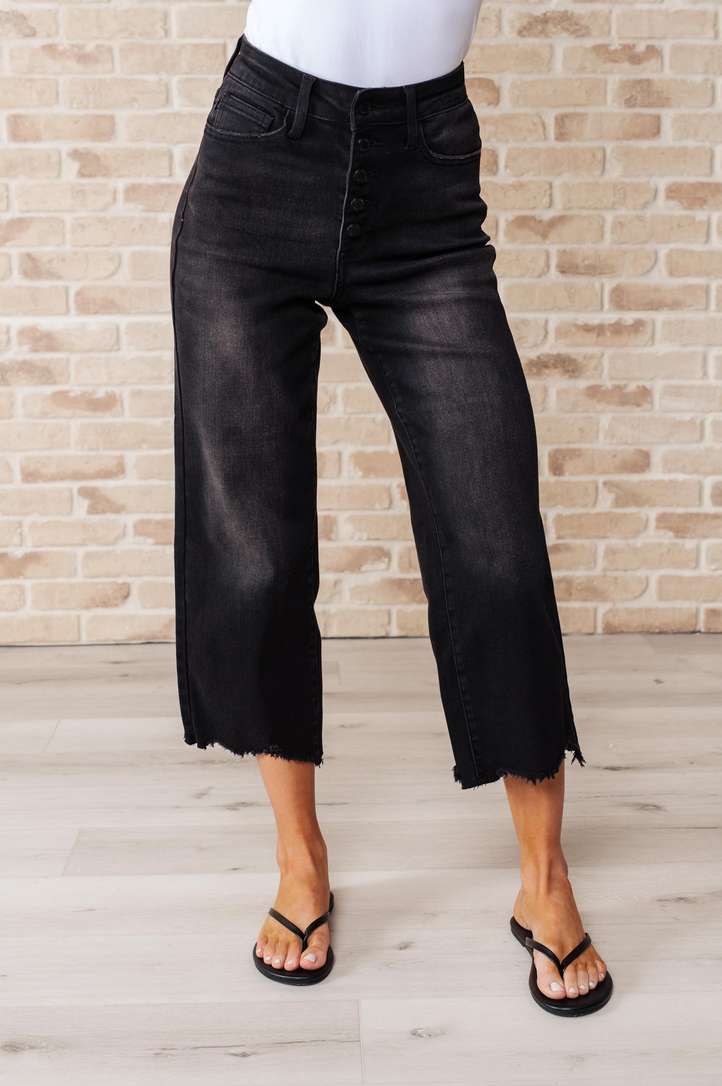 Judy Blue-Ryan High Rise Button Fly Wide Leg Crop Jeans