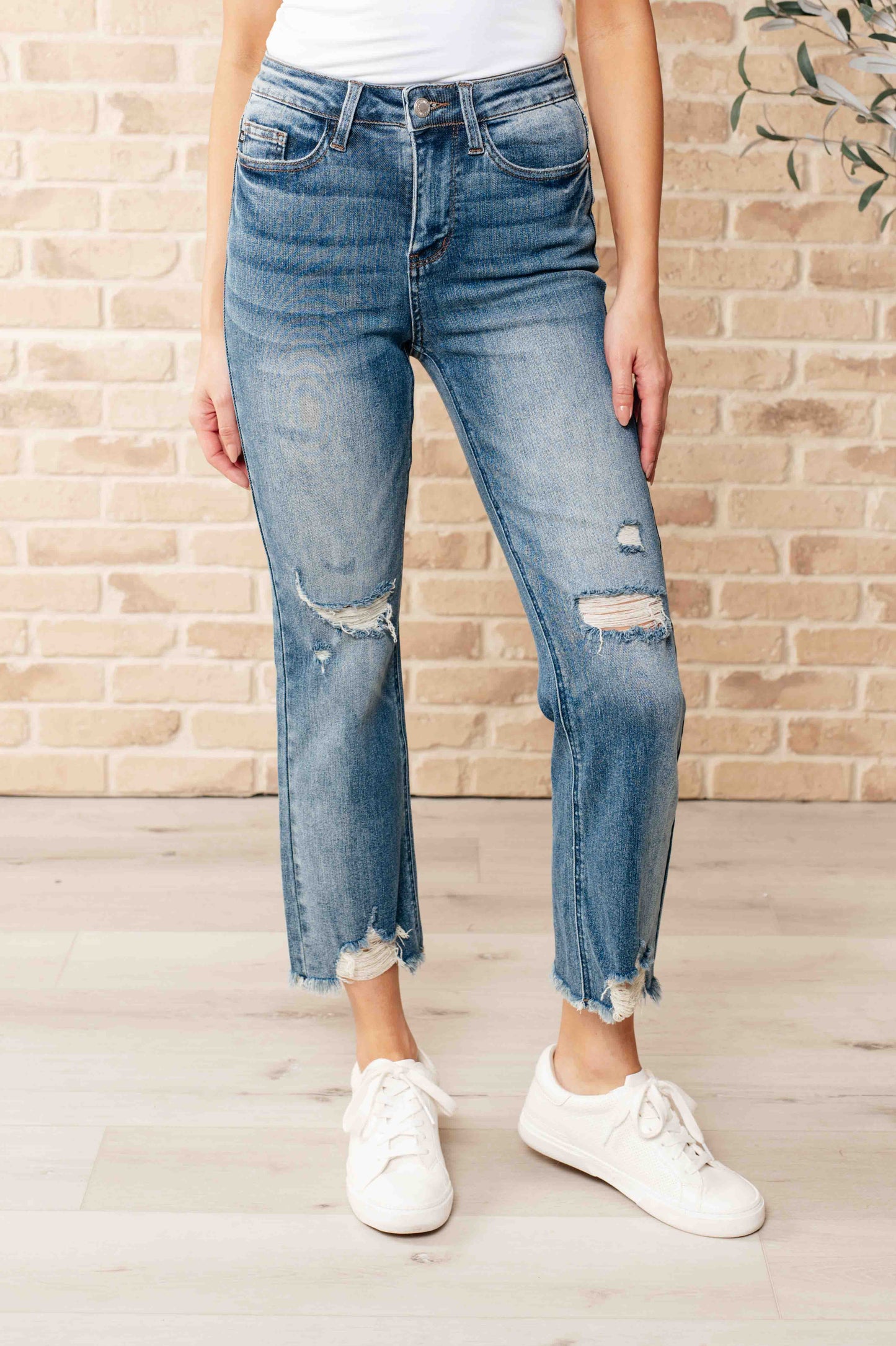 Judy Blue-Sammy High Waist Distressed Crop Straight Leg Jeans