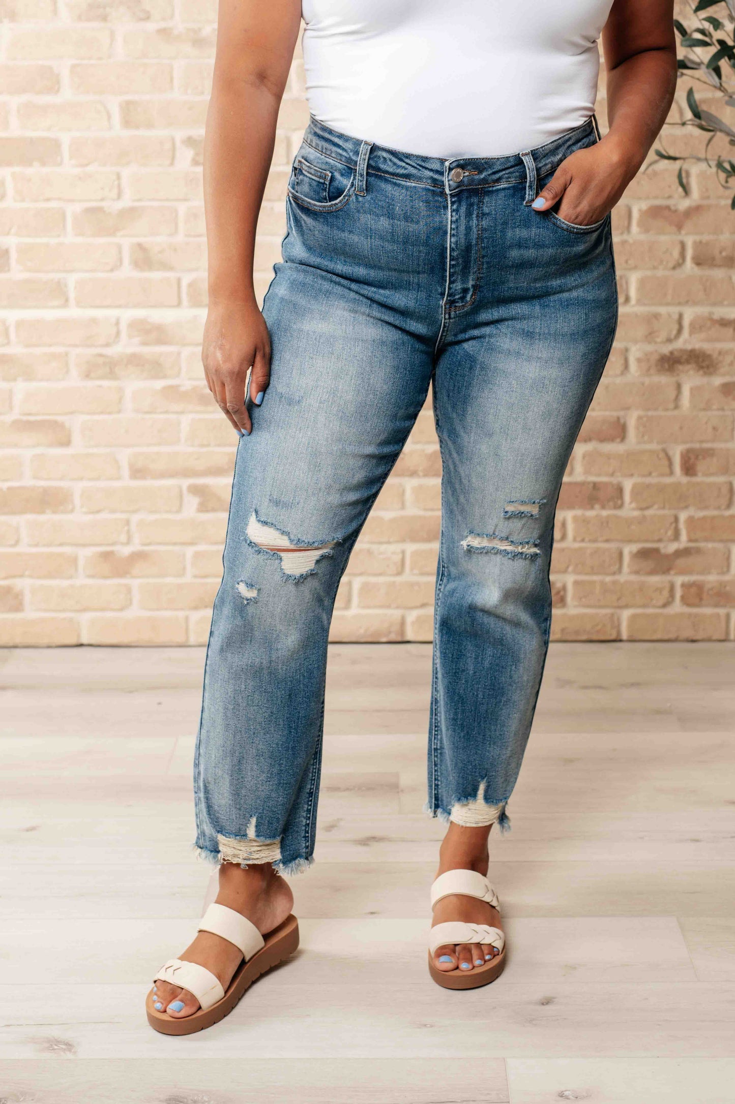 Judy Blue-Sammy High Waist Distressed Crop Straight Leg Jeans