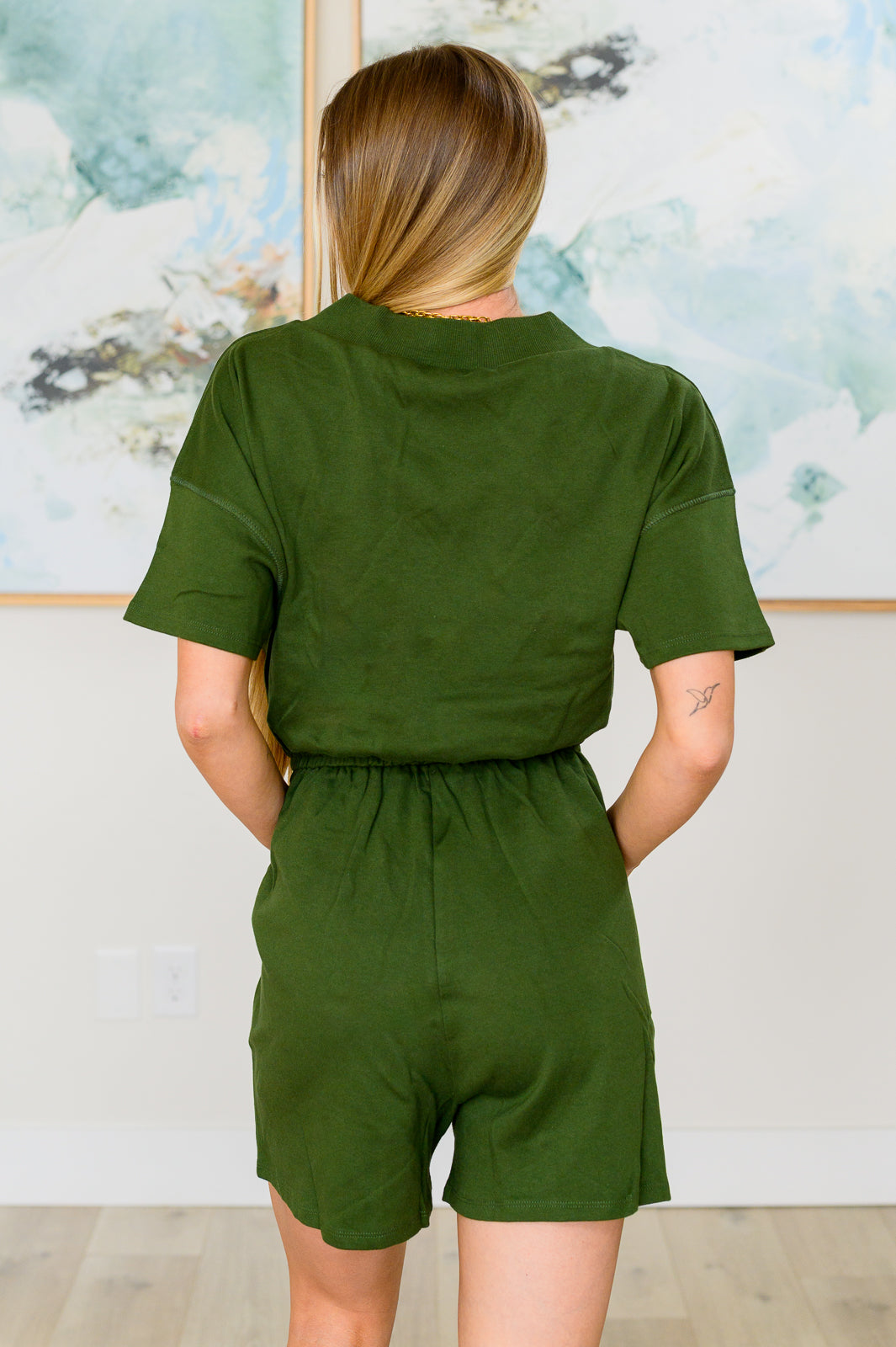 Zenana- Short Sleeve V-Neck Romper in Army Green