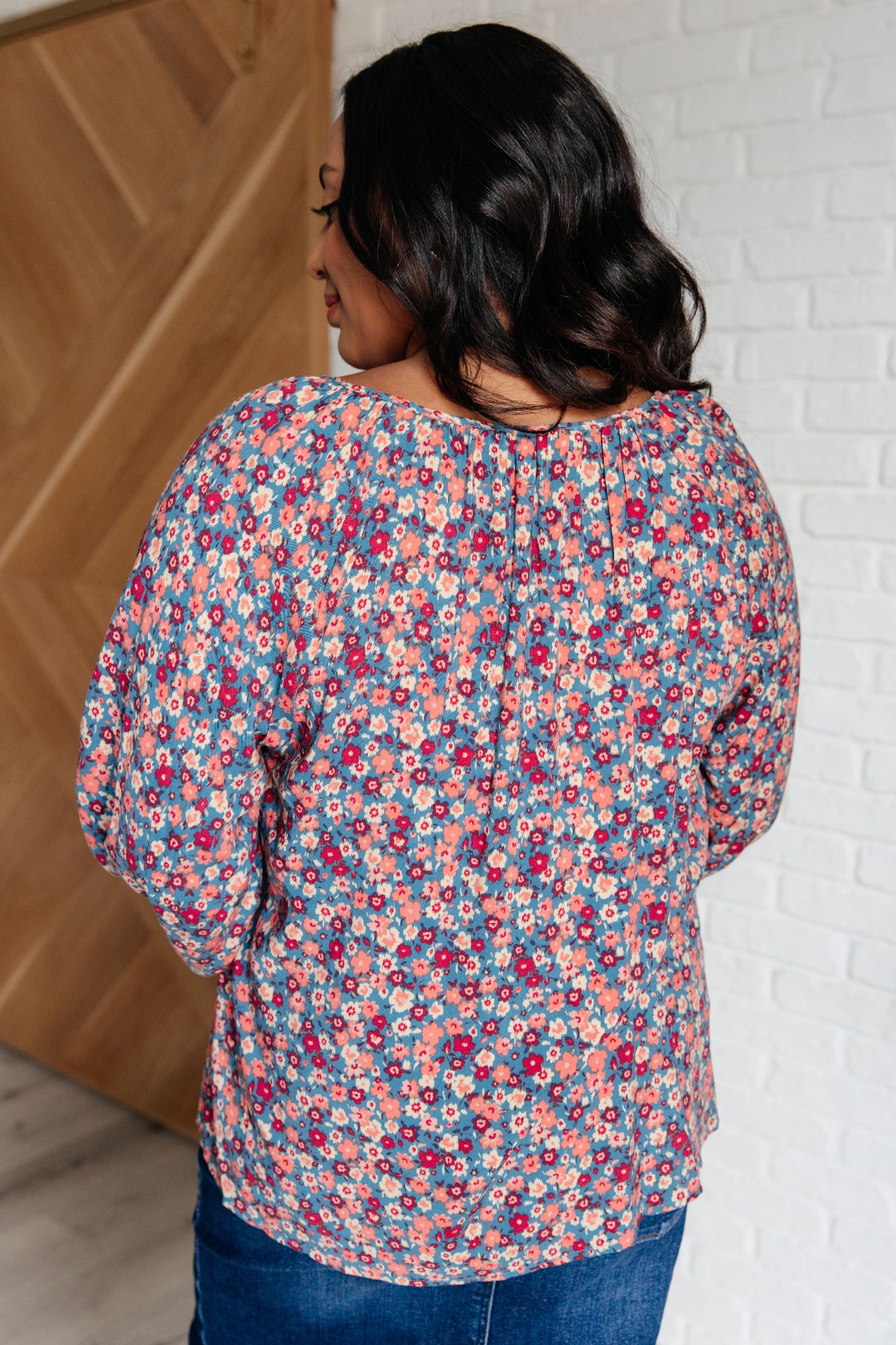 Andree By Unit- Sunday Brunch Blouse in Denim Floral