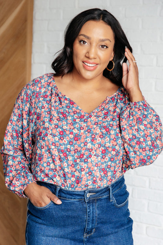 Andree By Unit- Sunday Brunch Blouse in Denim Floral