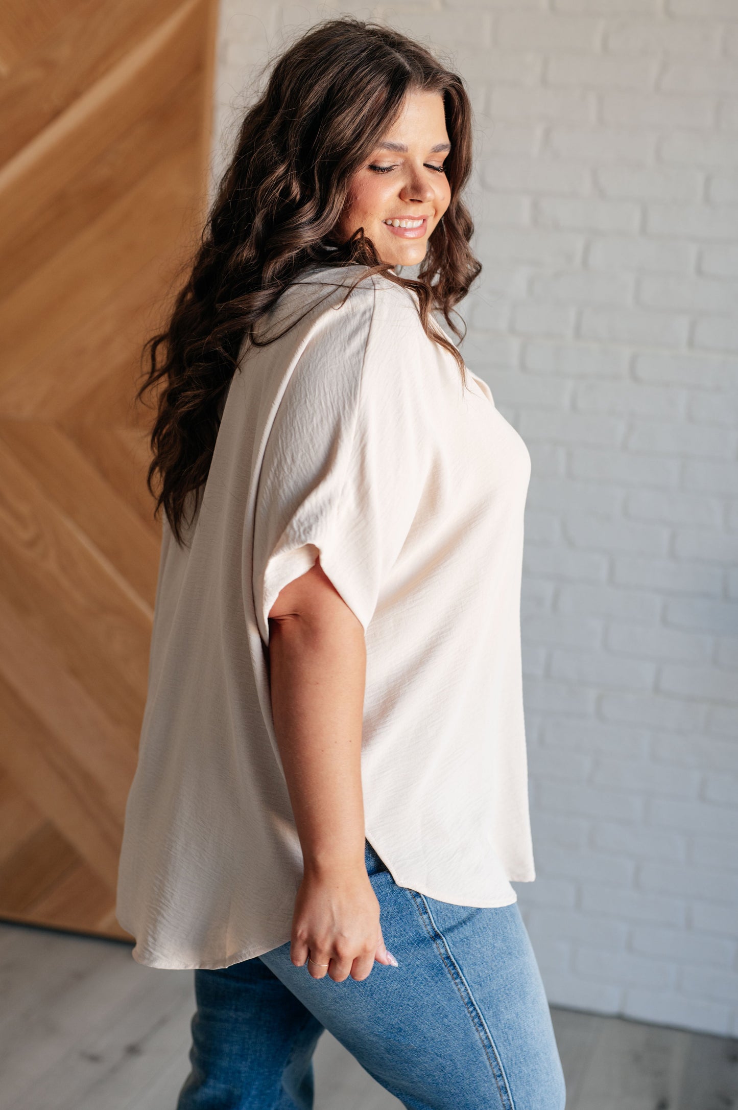 Jodifl- Sweet Simplicity Button Down Blouse in Oatmeal