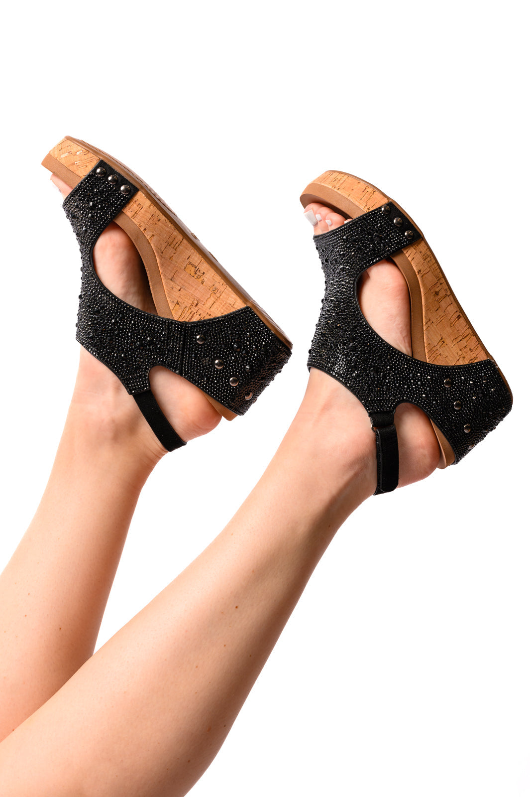 Corkys- Ashley Wedge Sandals in Black Rhinestone