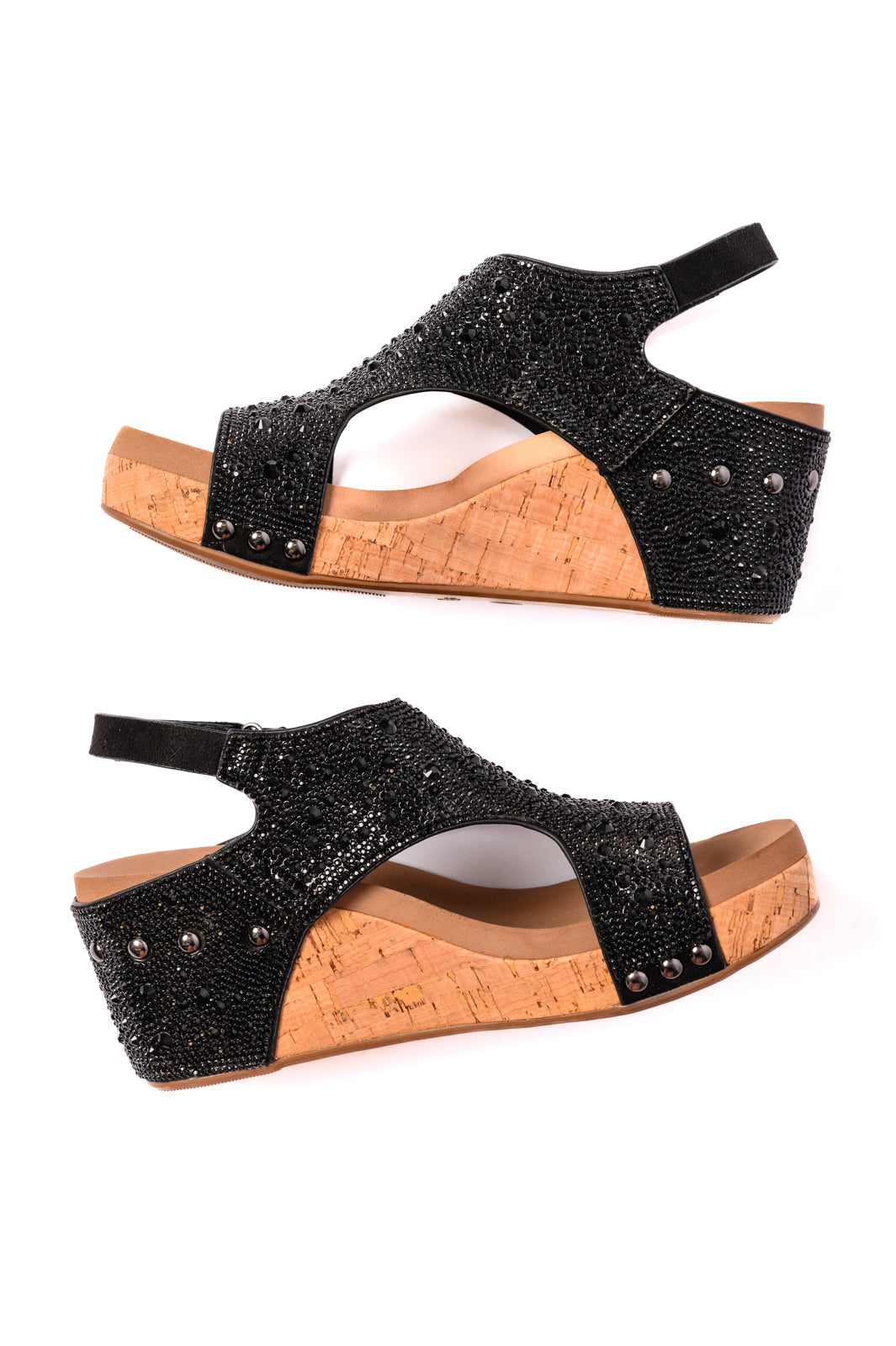 Corkys- Ashley Wedge Sandals in Black Rhinestone