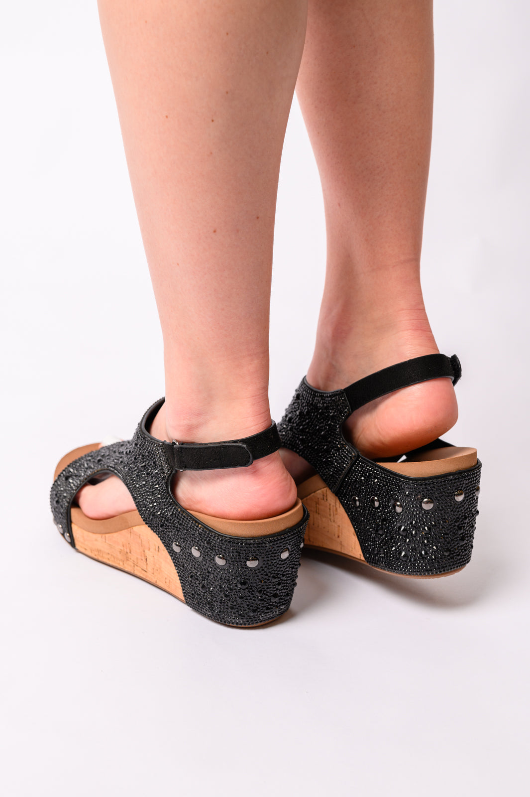 Corkys- Ashley Wedge Sandals in Black Rhinestone