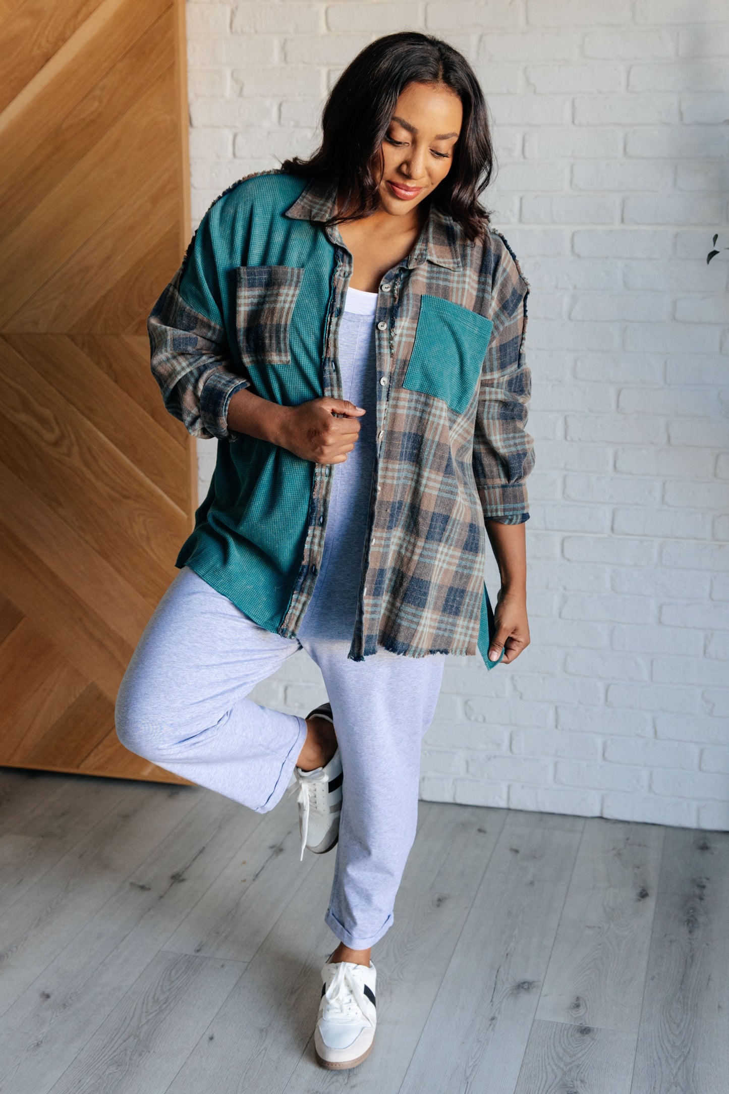 White Birch-Tied for Time Thermal Plaid Button Up