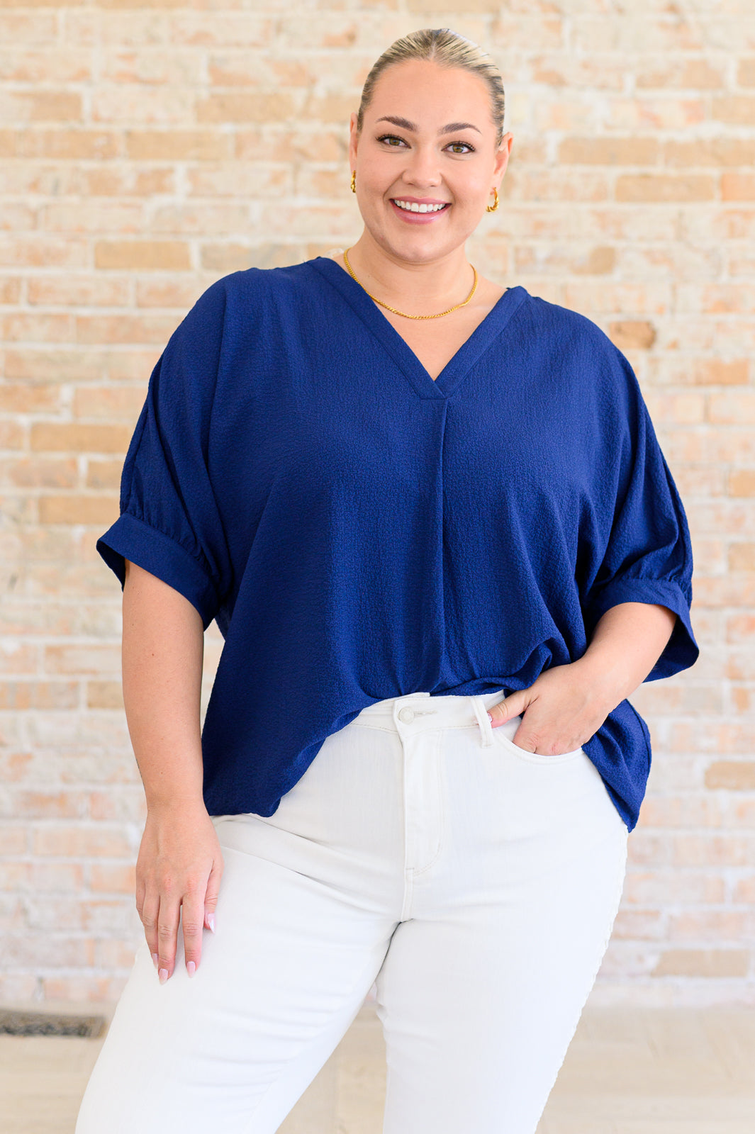 Andree By Unit- Up For Anything V-Neck Blouse in Navy